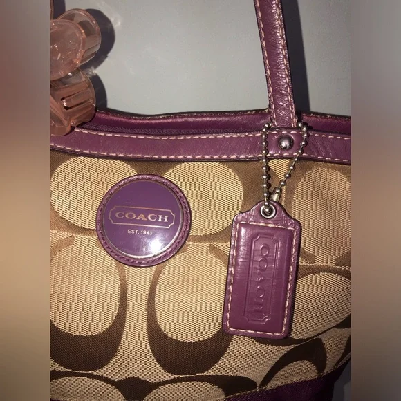 Y2K Coach Purple and Tan Women's Tote bag - Picture 3 of 15